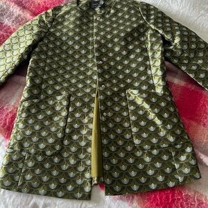 Ann Taylor Olive Colored Jacard Pea Coat